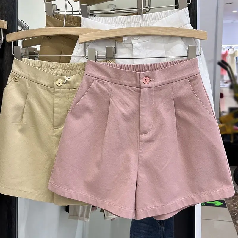 Hot Selling Casual Slimming Pink Shorts for Women's Summer Simply Fashion High Waist Versatile A-line Loose Wide Leg Female Pant