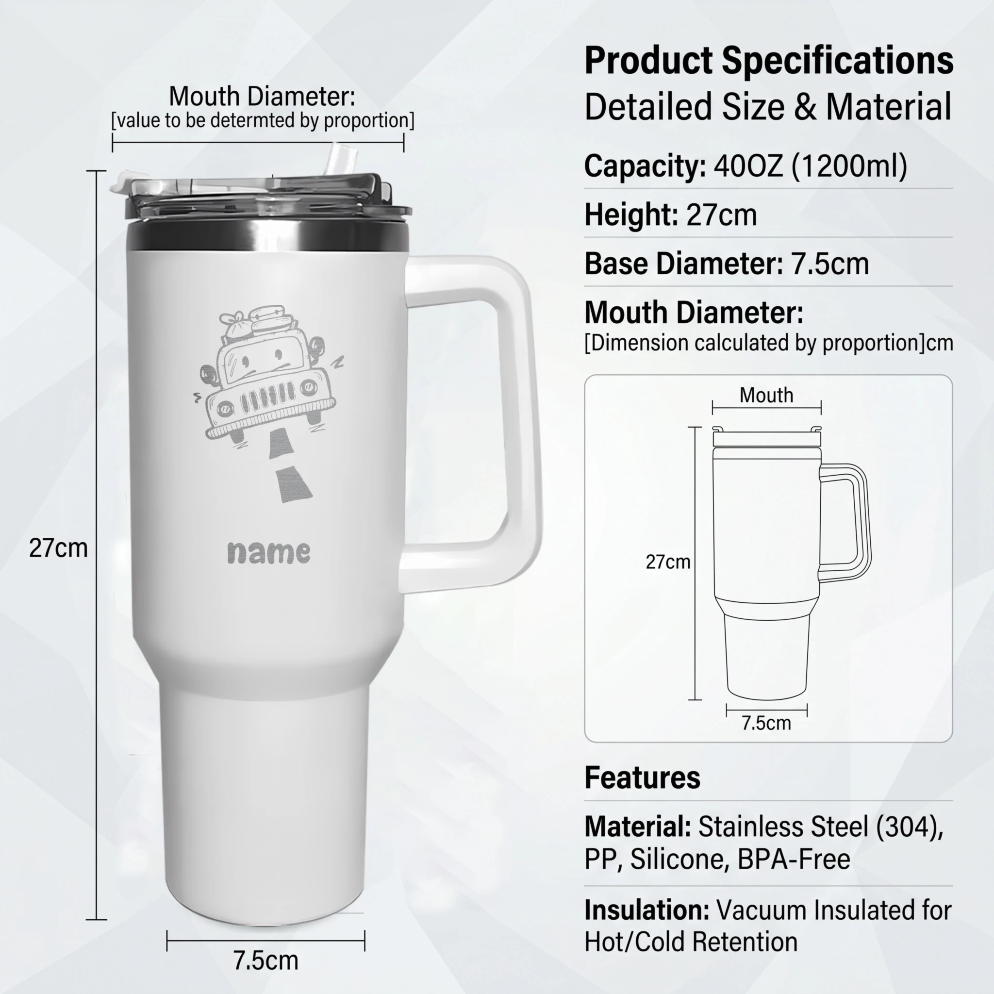 1200ML Custom Large Capacity Thermos Cup Stainless Steel Vacuum Insulated Water Bottle with Straw Leak Proof Gym Travel Mug view 6