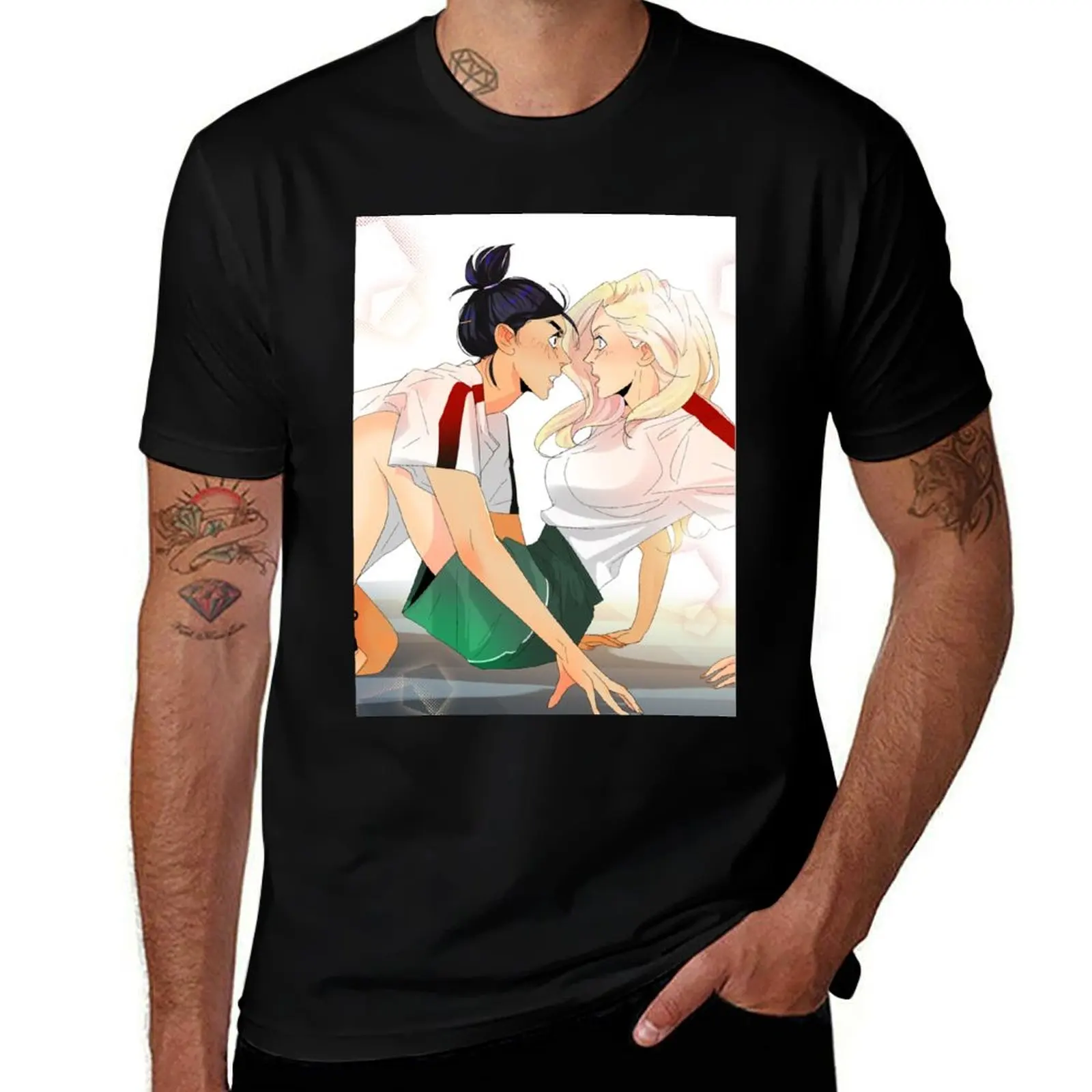 Mitsu and Celia school life Blindfold Mashersan T-Shirt Work Casual Loose Fit T-Shirt