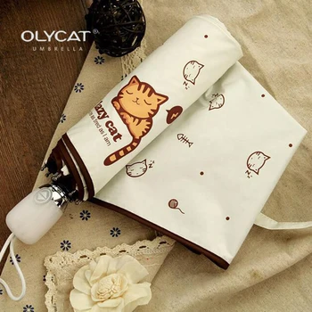 OLYCAT lovely cat cute umbrella rain women automatic folding umbrella black coating Anti UV sun umbrella windproof umbrella