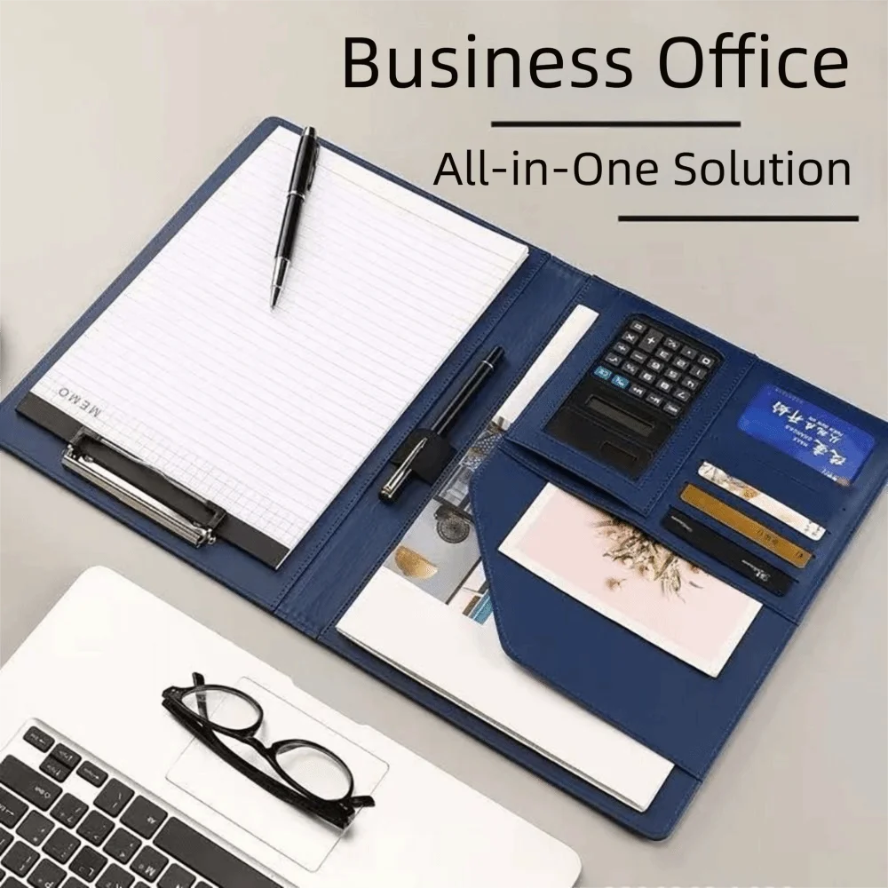 

A4 Multifunctional Folders Multicolor Card Holder A4 File Folder Pen Insert PU Leather Meeting Memo Book Business Office