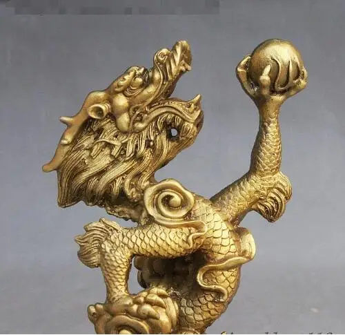 Folk Fengshui China Chinese Brass Fly Dragon Dragons Play Ball Exorcise Statue