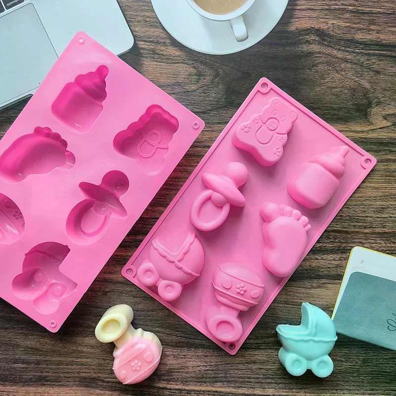 Pacifier Baby Stroller Small Foot Shape Silicone Mold Cake Jelly DIY Chocolate Candy Soap Candle Mold Party Supplies Cute