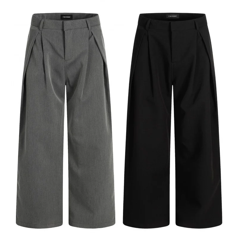 QICHE 2026 Unisex American Old‑Money Style Draped Suit Pants Pleated Loose 3D‑Cut Slim‑Look Wide‑Leg Casual Long Trousers