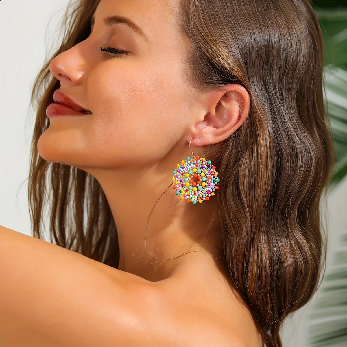 Vintage Floral Rhinestone Beads Drop Swing Earrings