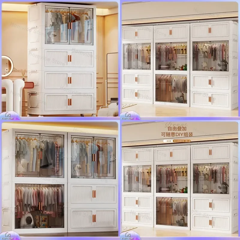 Portable Folding Wardrobe Closet No Assembly Required Simple Storage Cabinet Multi Layer Clothes Organizer Rack for Baby Home