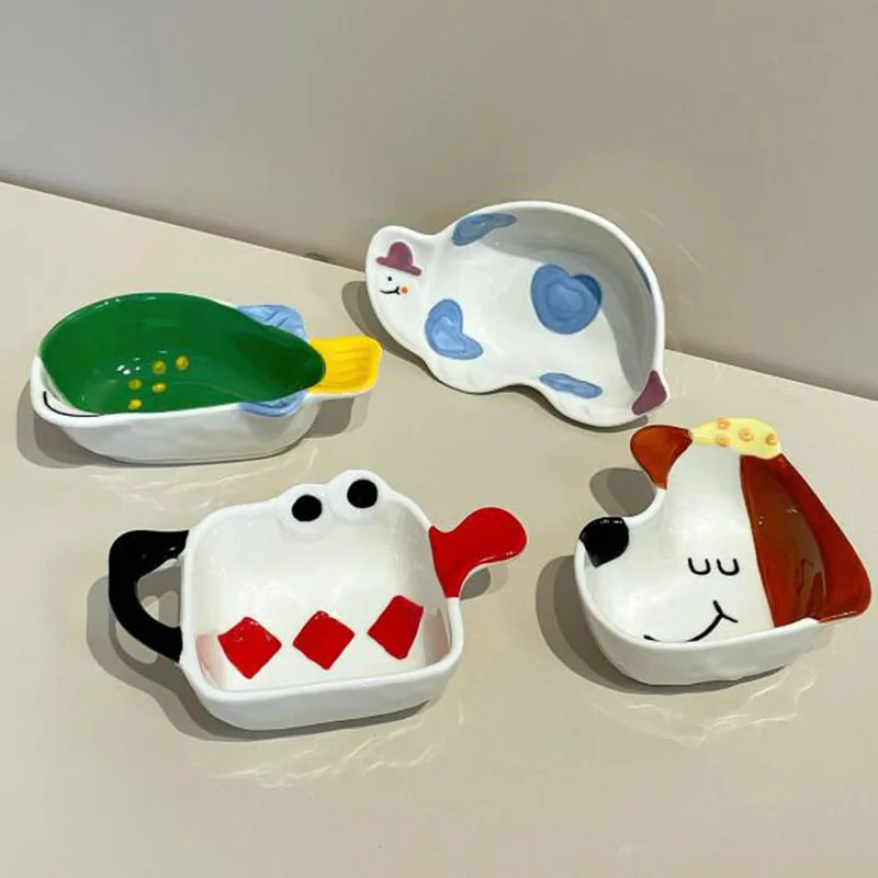 Porcelain Cute Animal Seasoning Dish Hot Pot Dipped Dish Snack Fruit Vegetable Plate Dinner Accessories Kitchen Tableware