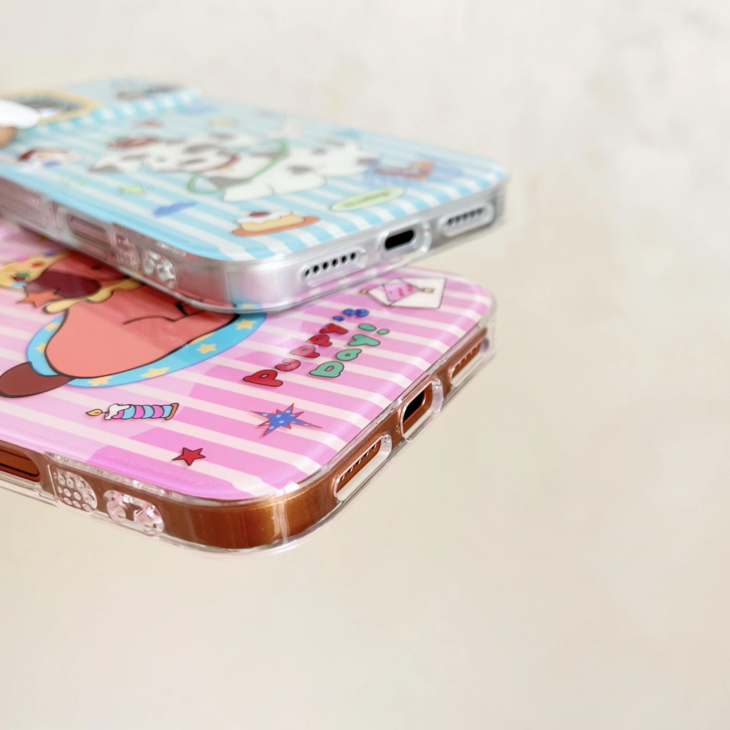 Korean INS Striped Puppy Anti-fall Acrylic Phone Case For iPhone 17 16 Pro 15  Pro Max Cover Shockproof Cute Protective Cases