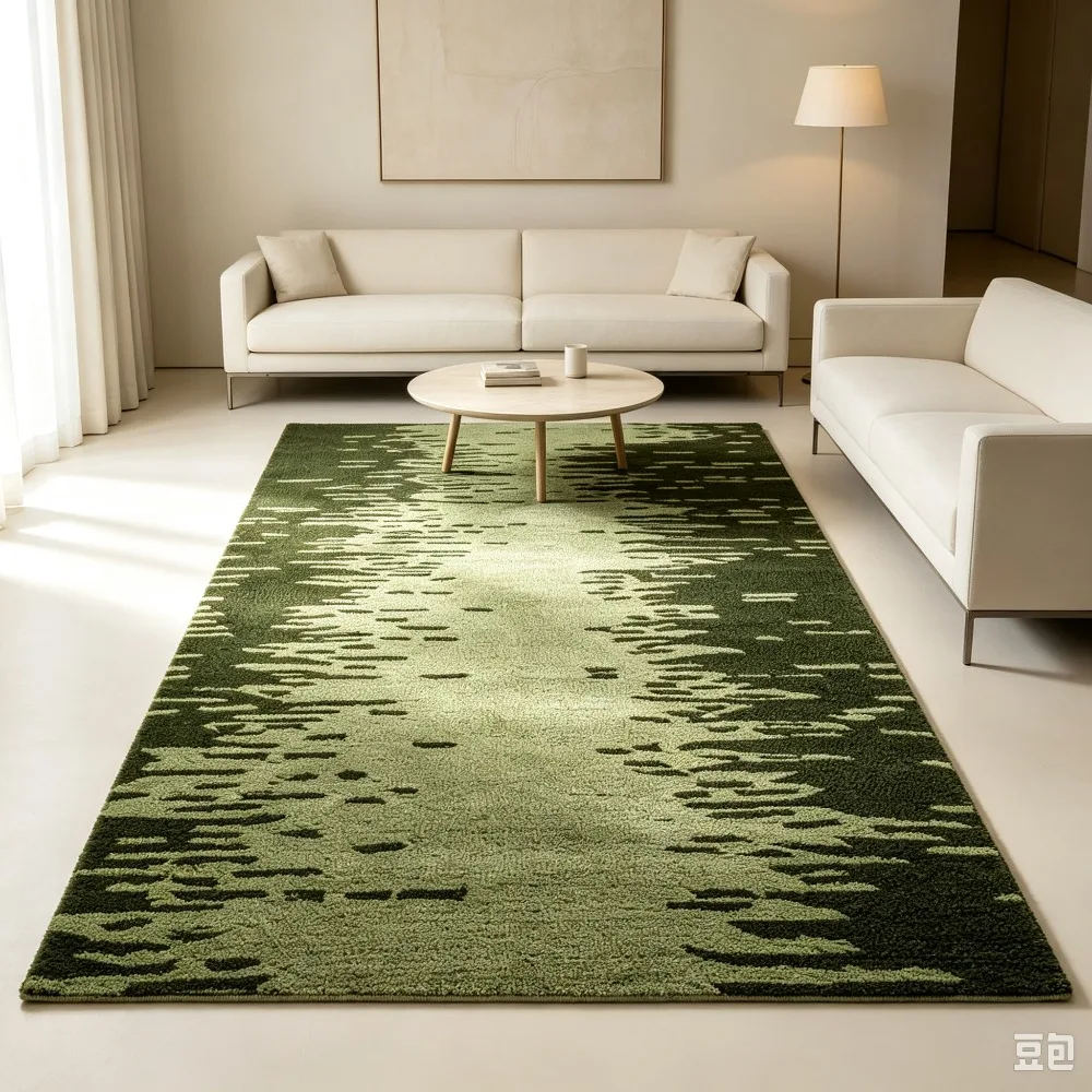 Rectangular Carpet Modernist Botanical Theme Abstract Stream Line Ripple Pattern Ground Blanket for Apartment Lounge Decor