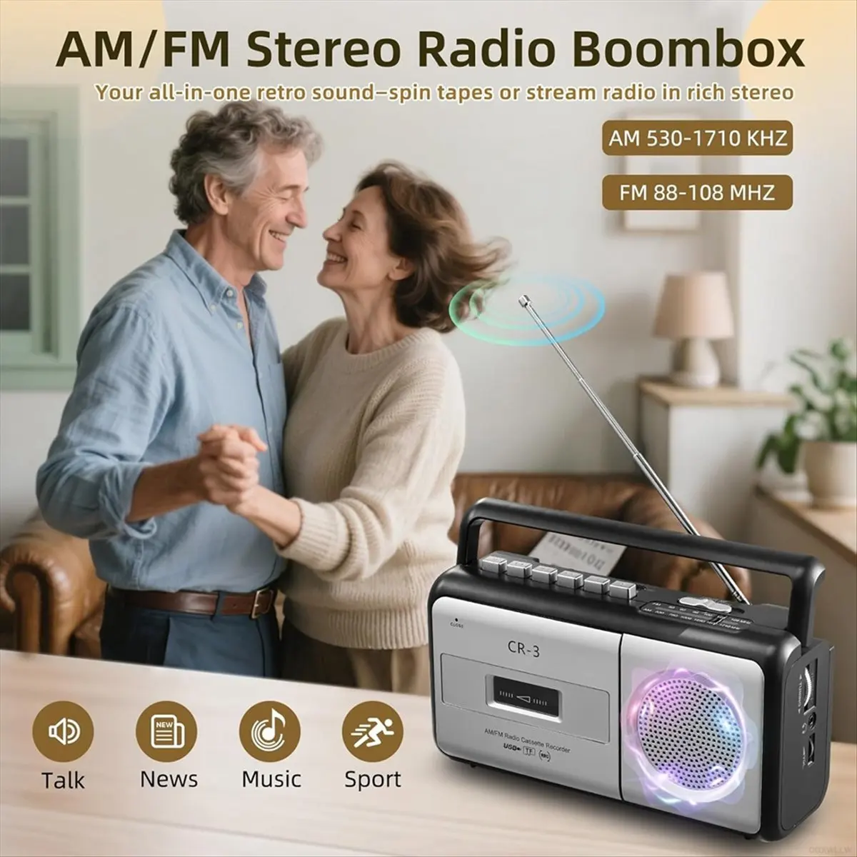 

Portable Cassette Tape Player Recorder, AM/FM Radio Stereo and MP3 Player Recorder for Home Outdoor,US Plug