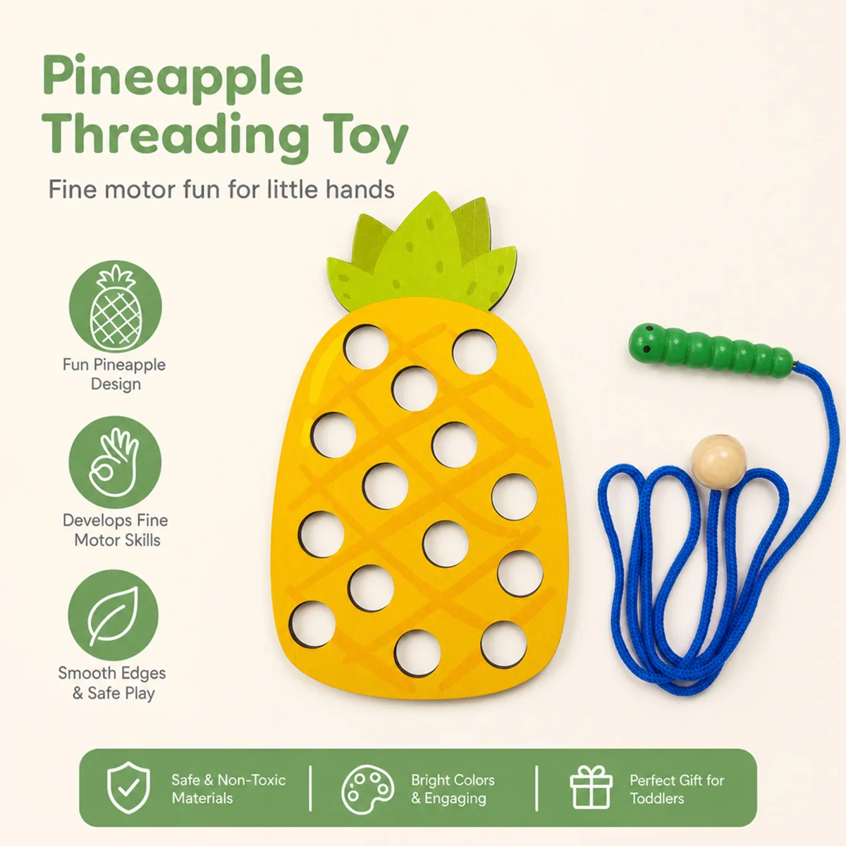 Wooden Lacing Pineapple Threading Toys Puzzle Travel Game Toys Early Learning Fine Motor Skills Montessori Educational for Baby