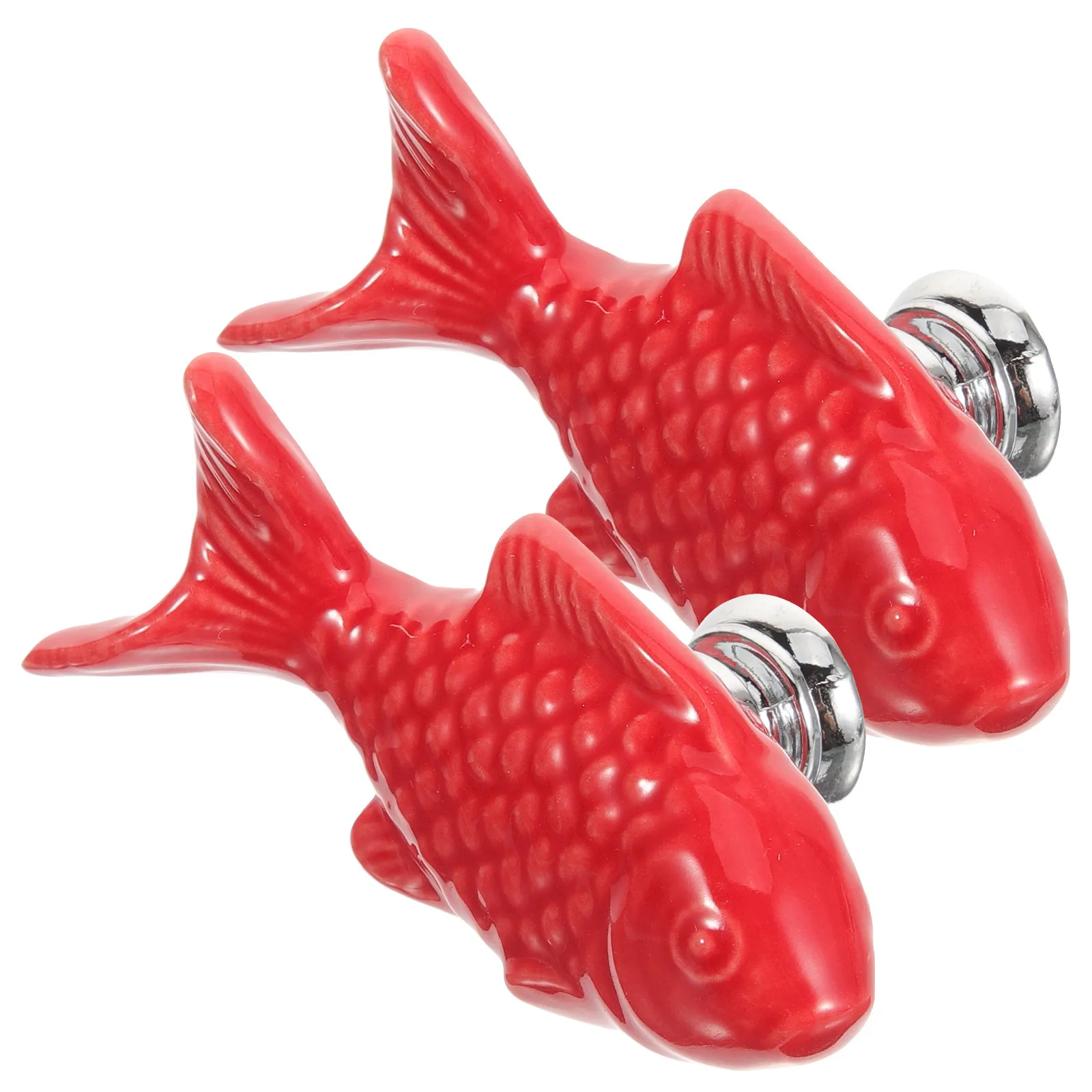2Pcs Single Hole Ceramic Grass Carp Knob Cartoon Fish Shape Dresser Drawer Cabinet Handle Decorative Cute Animal Kitchen