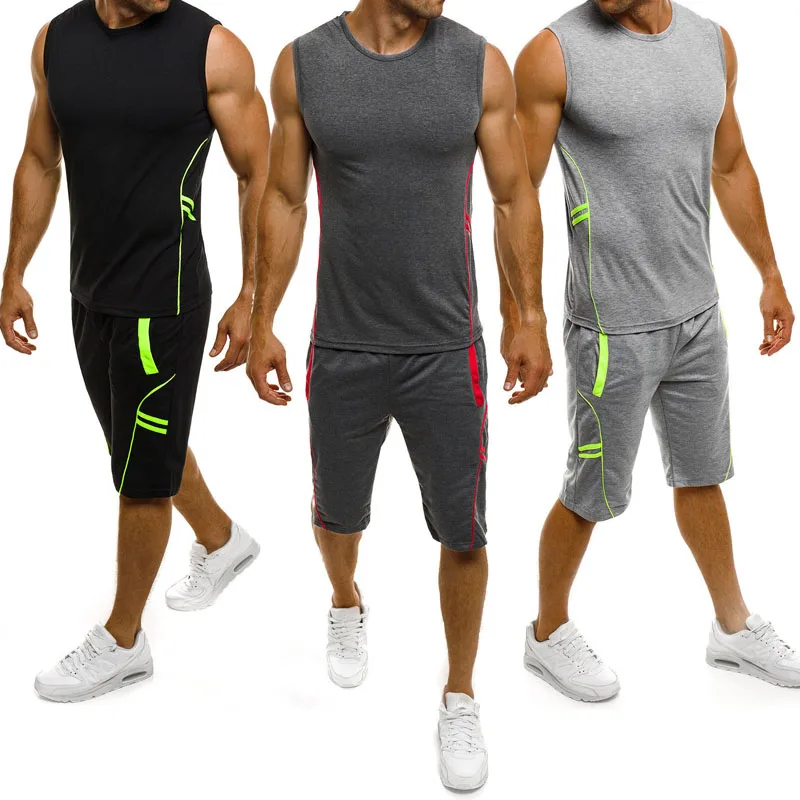 Summer Quick Dry Sleeveless T-Shirt Sport Suit Male Basketball T Shirt & Shorts 2023 Casual Men's Suit Men Two Piece Set MY169