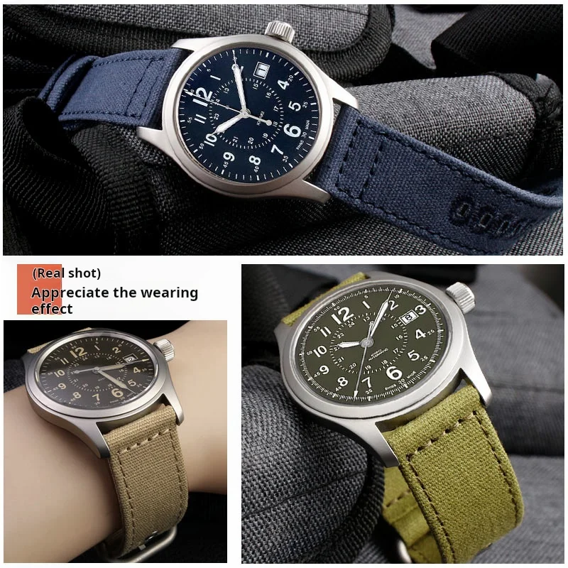 سوار ساعة رجالي سريع التحرير ، حزام ساعة قماش بديل ، رمادي ، أزرق ، نايلون ، 20 من ، 22 من ، H68201993 ، تيميكس ، مواطن ، كاكي