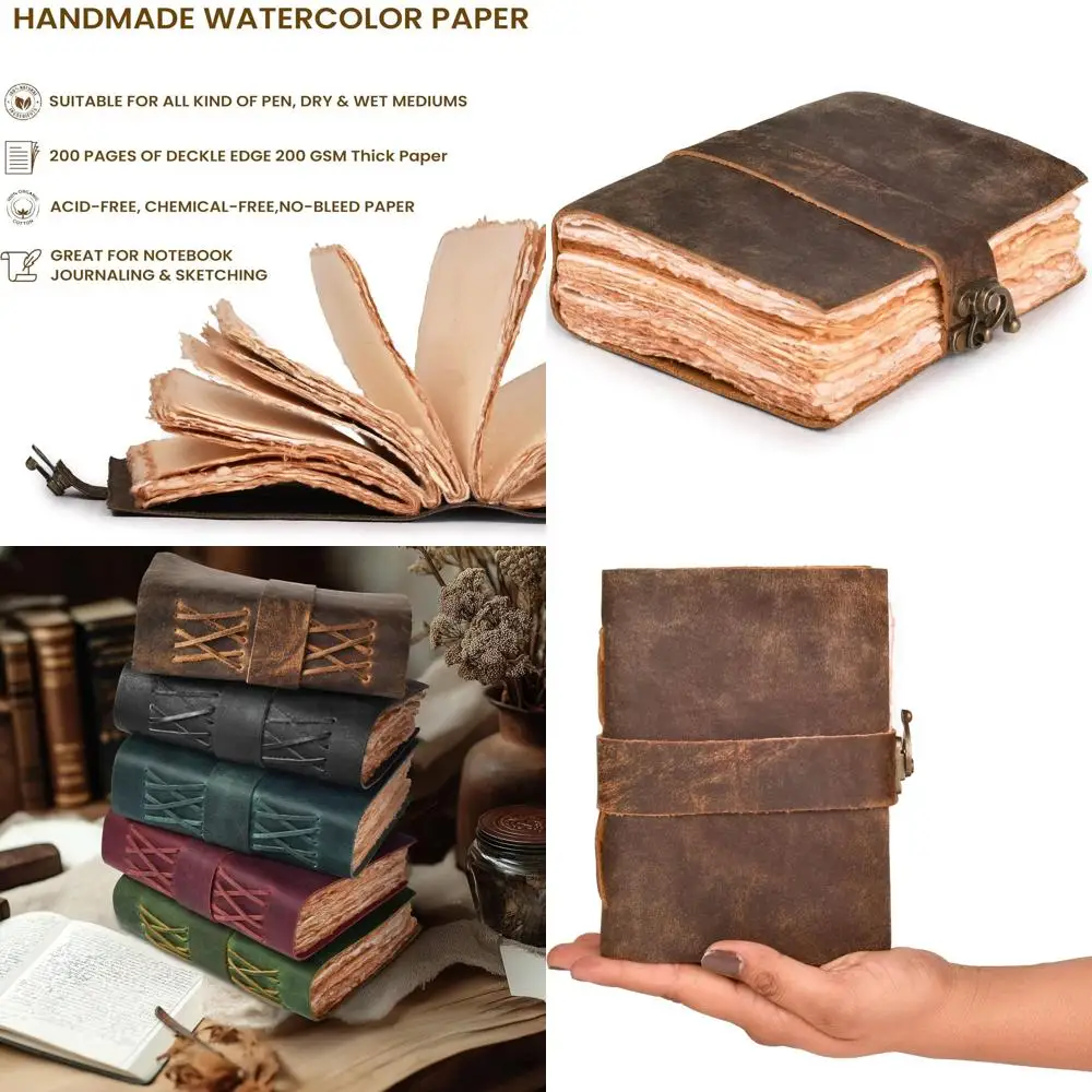 

Винтажный журнал в кожаной переплете — книга теней, застежка-замок, 200 страниц, антикварные края, бумага ручной работы, коричневый в деревенском стиле, А4