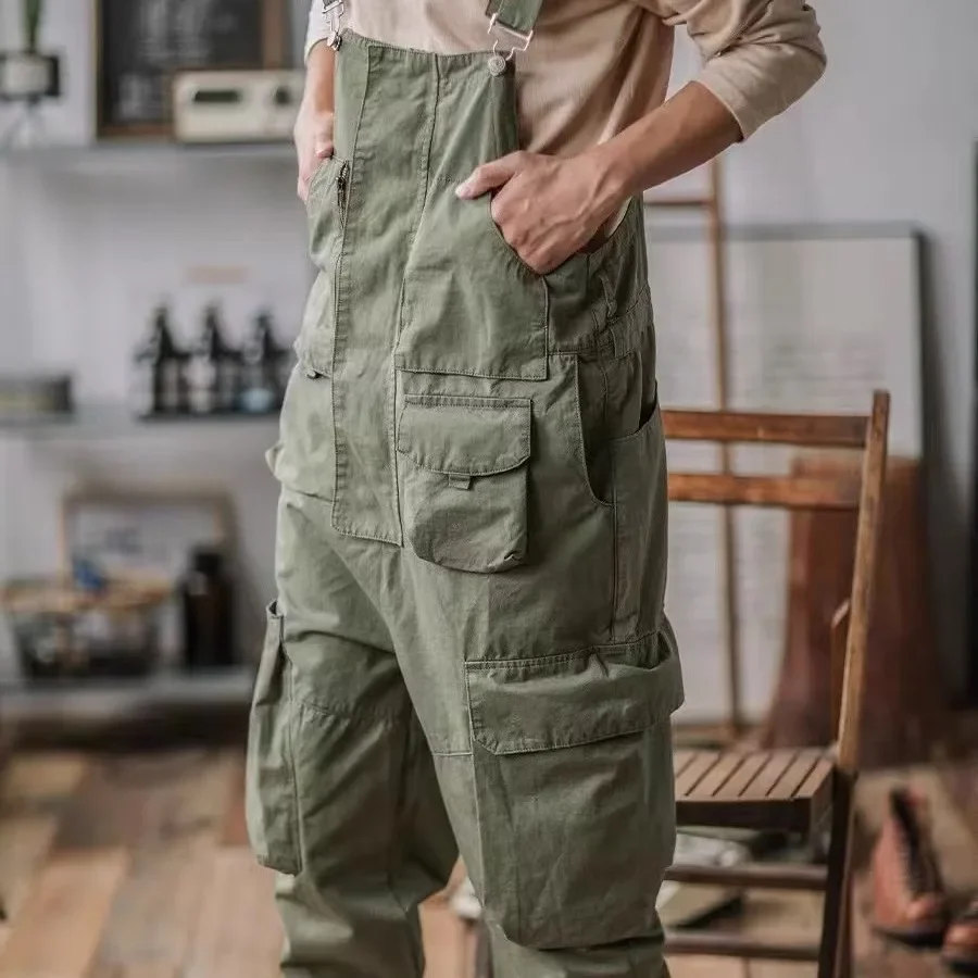 American Retro Overalls for Men and Women Loose Casual May Khaki Vintage Jumpsuit Suspenders Fashion Simple and Versatile