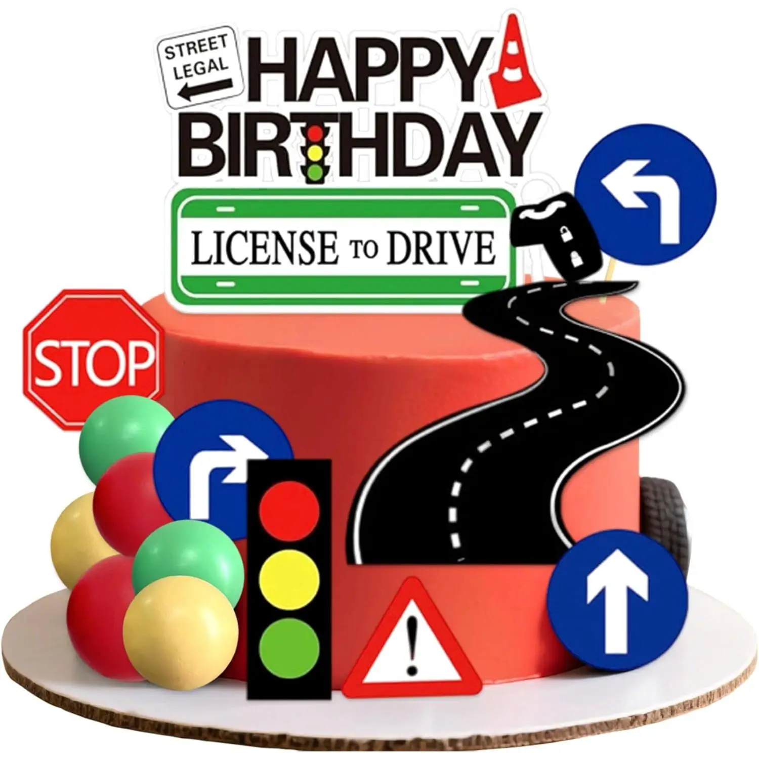 LaVenty Highway Party Kuchendekorationen, Verkehrsschilder, Ampeln, Kuchenaufsätze für Jungen und Mädchen, Geburtstagsparty-Zubehör – Detail 1