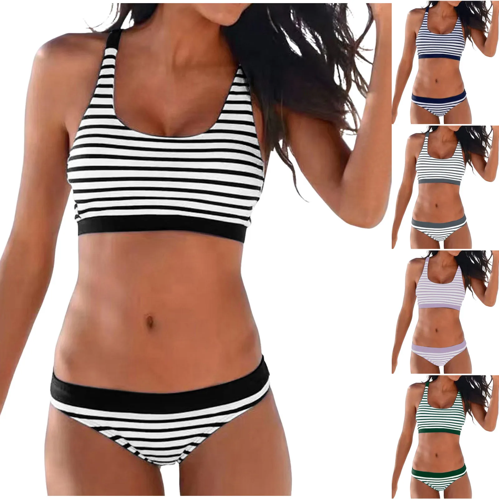 Men And Women Matching Swimsuits Women Striped Print Low Waisted Bikini Sexy Push Up Two Piece Bathing Suits for Boys 16-18