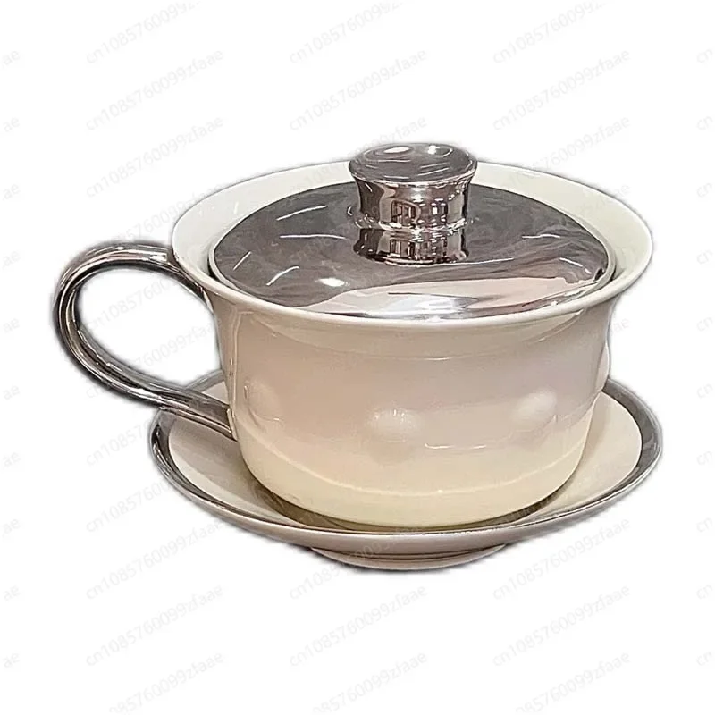 طقم أكواب وصحن بغطاء للمقهى، كوب قهوة عالي القيمة مطلي بالكهرباء، كوب سيراميك بتصميم مطعم الفندق