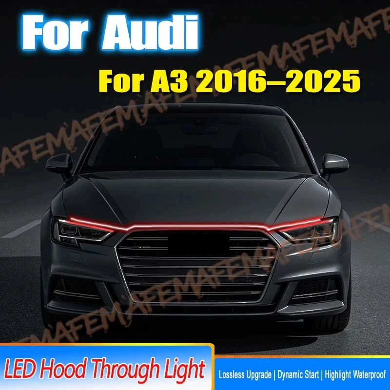 1PCS Car Engine Hood Decorative Light Bar Waterproof DRL LED Strip For Audi A3 2016-2025 Daytime Running Light Start-Scan