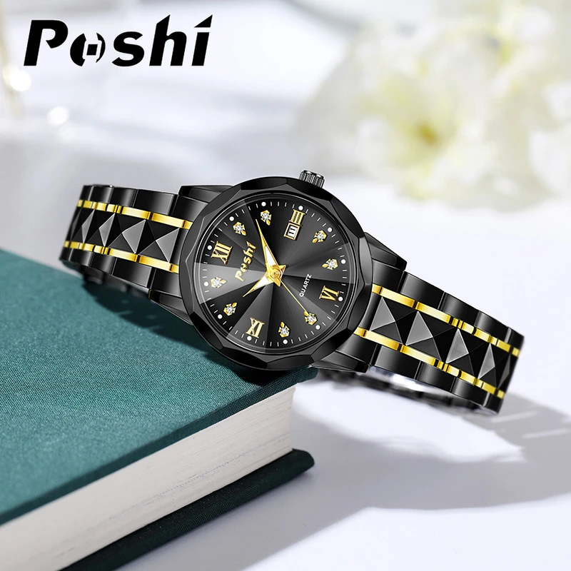POSHI 992 correa de aleación de alta calidad reloj de cuarzo para mujer esfera Simple de moda con fecha marca Original el mejor regalo para amigos