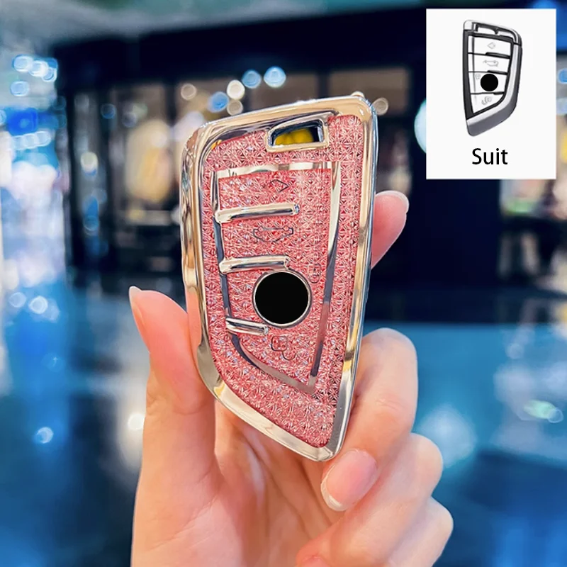 Diamond Pink Style Fob for BMW 1 3 5 7 Series X1 X3 X5 X7 F10 F15 F16 F20 F21 F30 F31 F32 F34 G01 G02 G20 M3 Car Key Case Cover - view 3