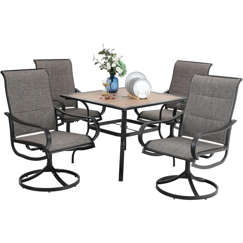 5 PCS Patio Dining Set with 4 Padded Outdoor Swivel Dining Chairs and 37