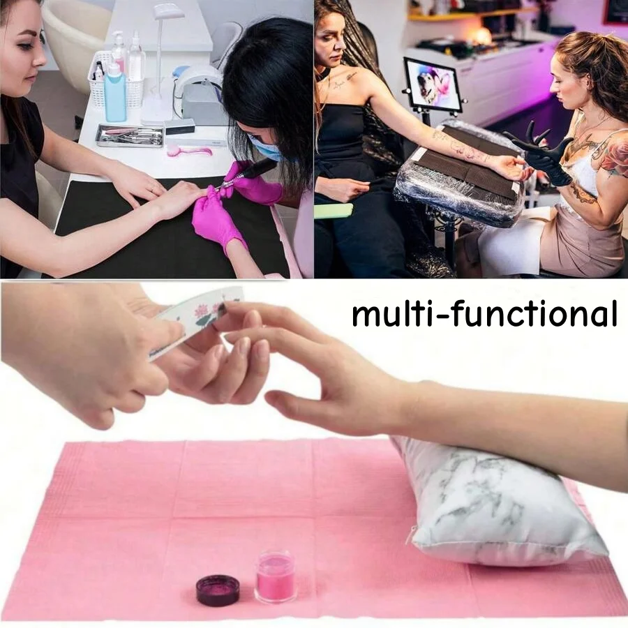 25-100 szt. Podkładki pod paznokcie do manicure, jednorazowe, składane, 3-warstwowe, papierowe, do salonów kosmetycznych, do użytku w salonach tatuażu, 45*32 cm