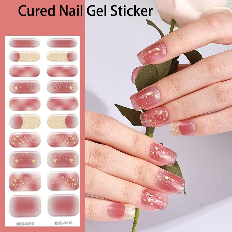 New Design Semi-Cured Gel Nail Srtips Adhesive Long Lasting Wraps Nail Gel Stickers UV Lamp Manicure At Home Nail Tips Decal