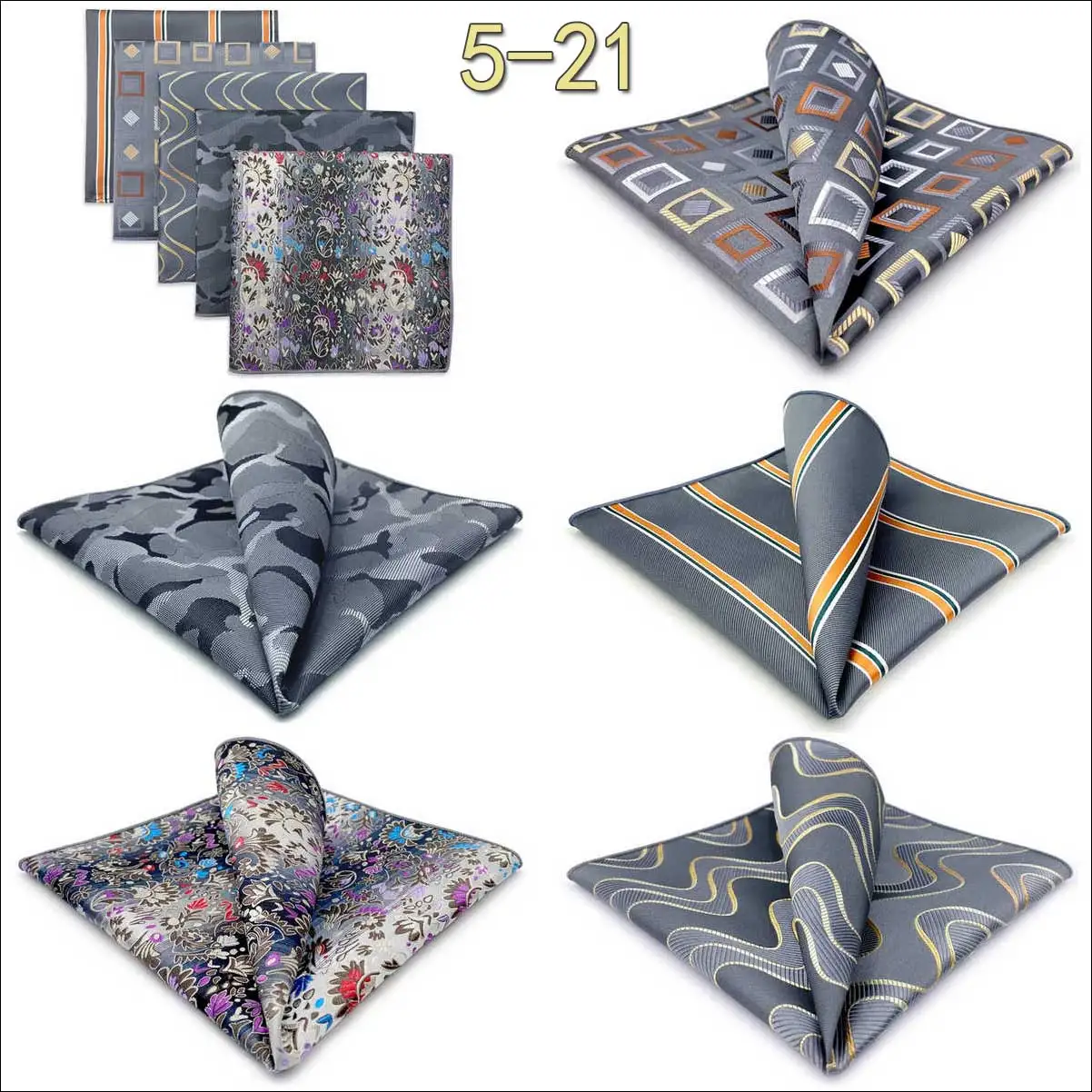 5-teiliges Herren-Einstecktuch-Set, verschiedene Einstecktücher, mehrere Stile, Paisley- und Blumenmuster, Anzug, groß, 32 cm, Business-Accessoires – Detail 19