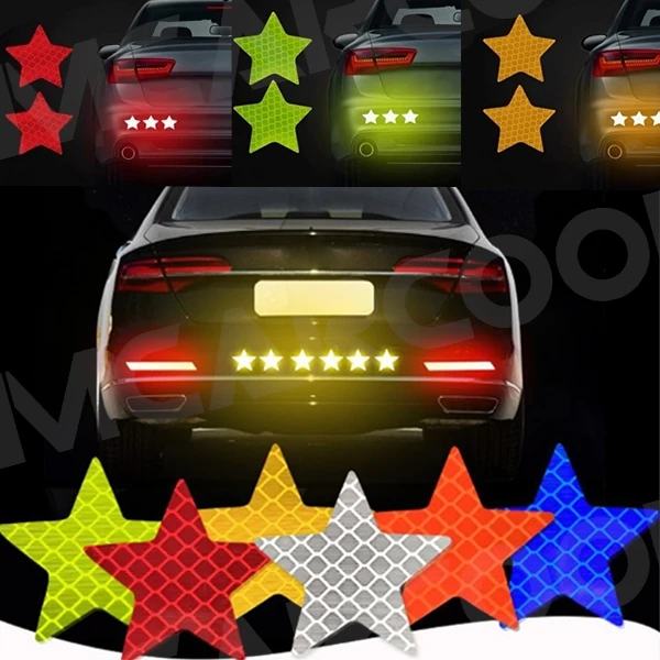 10pcs Car Bumper Reflective Safety Strip Stickers Car Star Reflective Sticker Reflective Vehicle Warning Safety Tape Waterproof