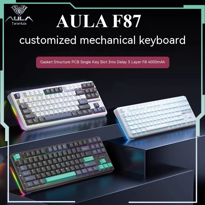 

Aula F87 Mechanical Keyboard Tri Mode Wired/2.4g/Bluetooth Wireless Keyboard 87 Key Hot Swap Rgb Pbt Gaming Keyboard Xmas Gifts