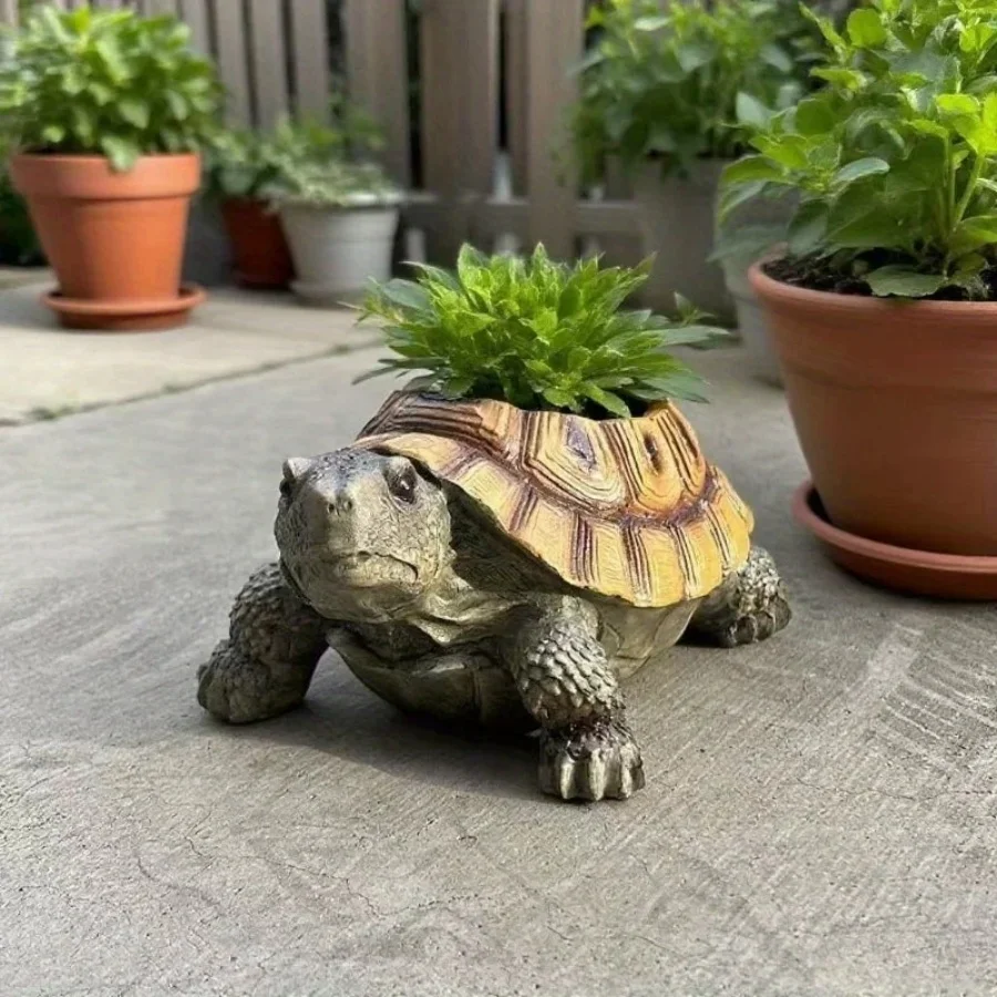 Creative Turtle Succulent Pot Resin Crafts, Simulation Tortoise Planter With Drainage Hole Retro Animal Bonsai Decor