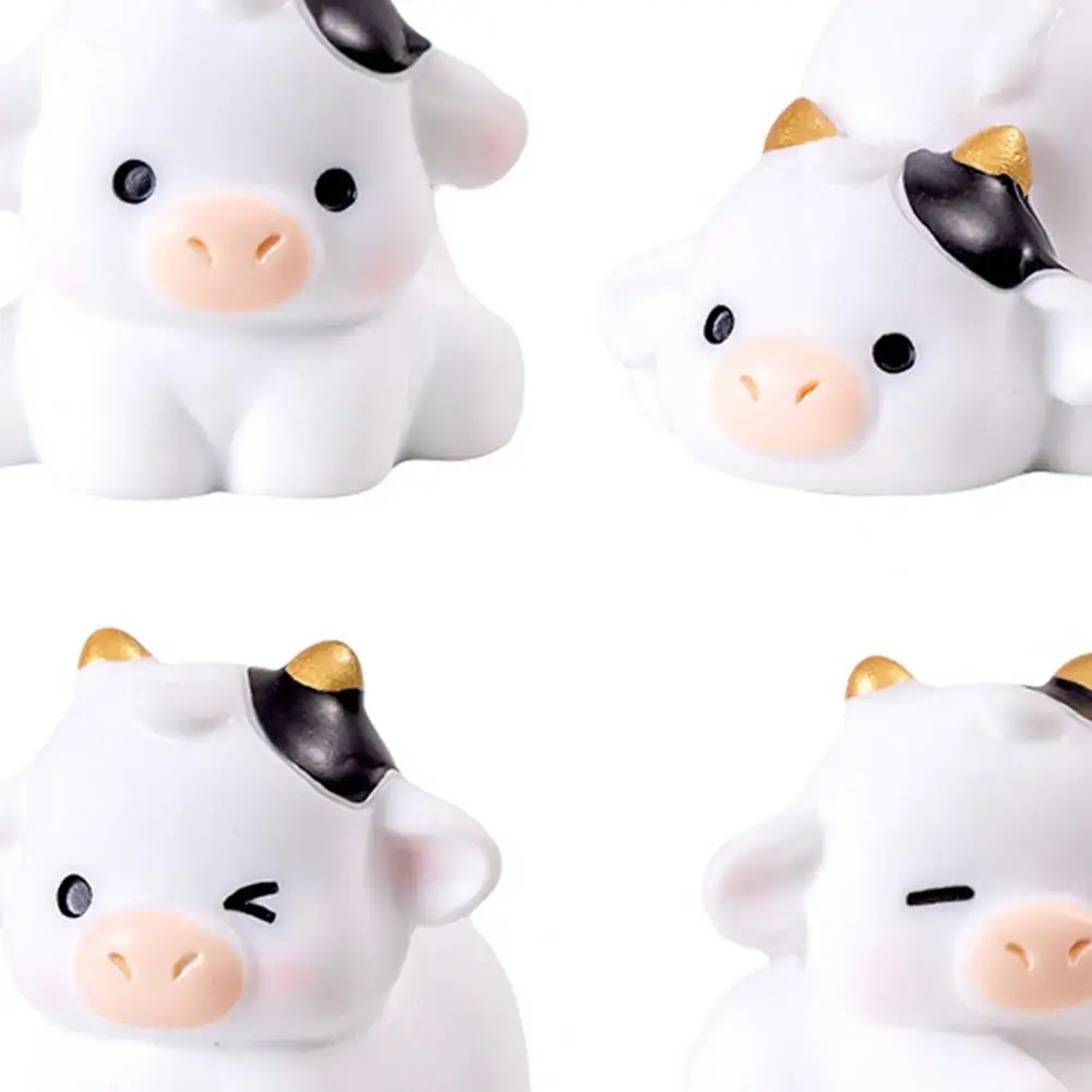 6Pcs Mini Dairy Figurine Resin Tiny Cattle Ornament Miniature Animal Statue Toy Garden Microlandscape Desktop Decoration