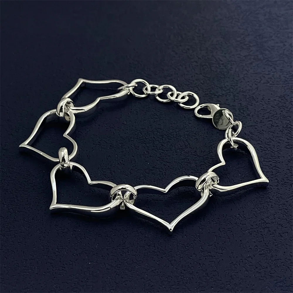 925 sterling silver bracelet, fashionable heart chain, engagement jewelry gift for women