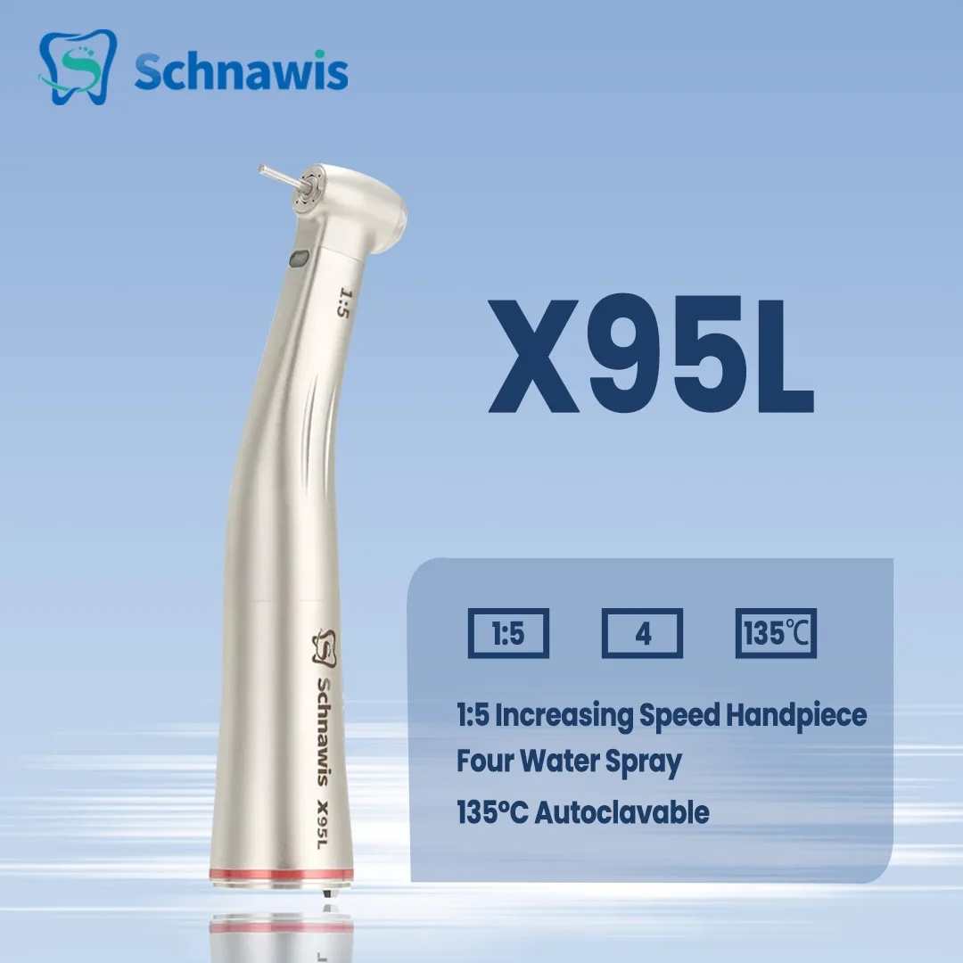 

X95L Dental Against Contra Angle 1:5 Increasing Speed Handpiece LED Fiber Optic Handpiece Inner Water Red Ring contraangulo