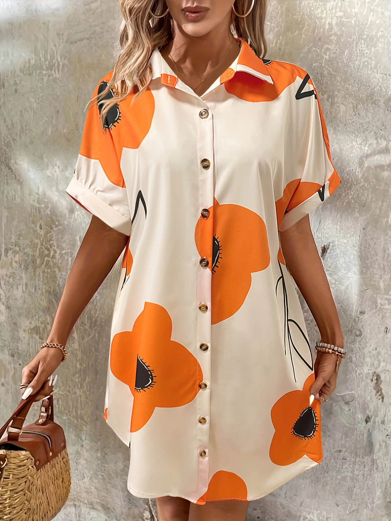 Elegante abito da vacanza ampio con camicia Dinghui