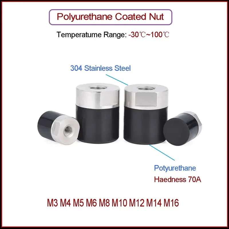 70A Polyurethane Coated Stainless Steel Nut Internal Thread Shock Absorbing Anti Collision Block