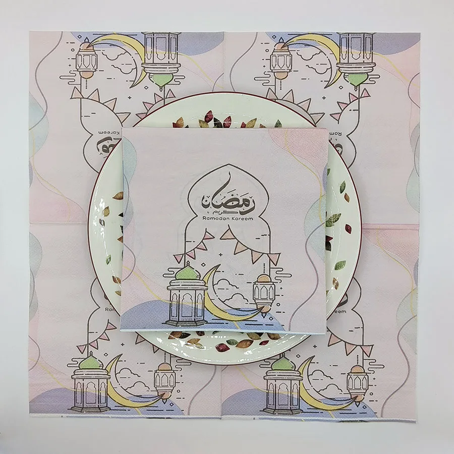 20 قطعة 33 سنتيمتر 2 طبقة رمضان تحت عنوان المناديل الملونة ، لب الخشب الأصلي ، المفارش الورقية الزخرفية الوردي ، DIY Decoupage ورقة