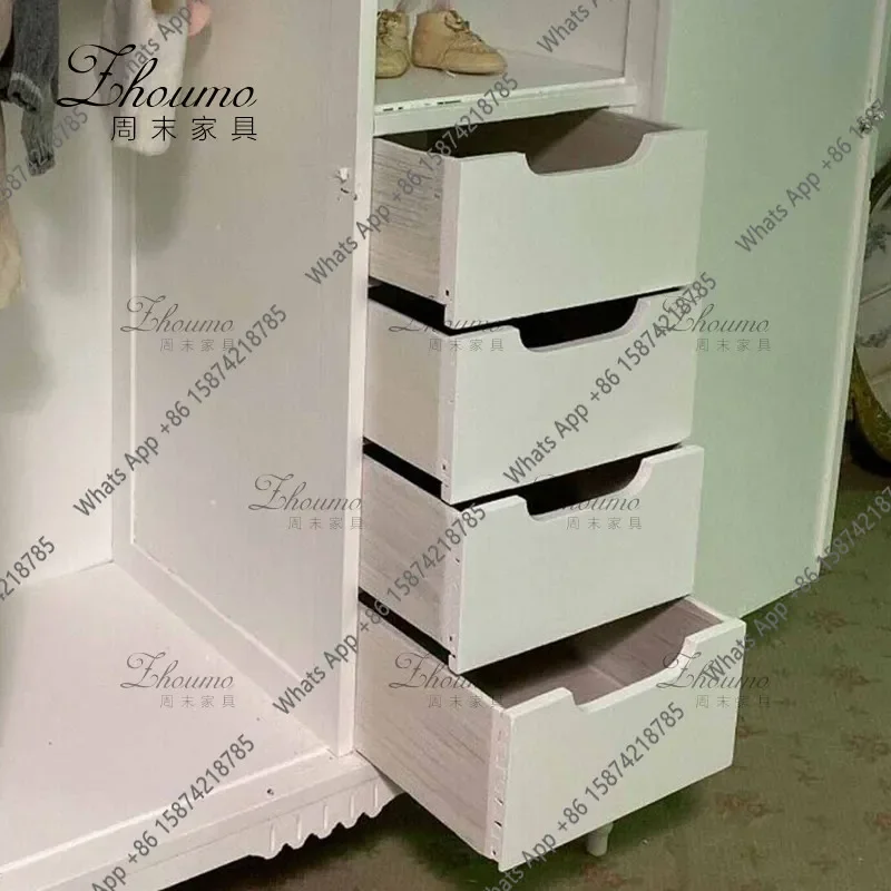 I HFrench Retro Carved Double-door Wardrobe Medium Antique White Old Vertical Locker Master Bedroom Decorative Cabinet S