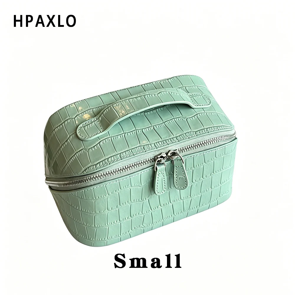 Waschtasche aus echtem Leder mit Krokodilstruktur, großes Fassungsvermögen, Reise-Kosmetik- und Toilettenartikel-Organizer, Damentasche, Make-up-Tasche, Luxustasche – Detail 26