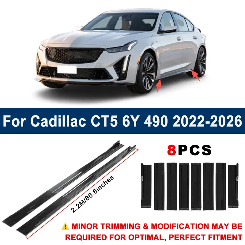 

Aerodynamic 2.2m Sectional Side Skirt Extension Lips Racing Side Spoiler For Cadillac CT5 6Y 490 2022-2026 Sport Upgrade Kit
