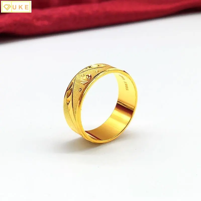 Ancient Imitation Men's Simple Wide Version Fashion Pure Copy Real 18k Yellow Gold 999 24k Ring with Closed Mouth for Boyfriend