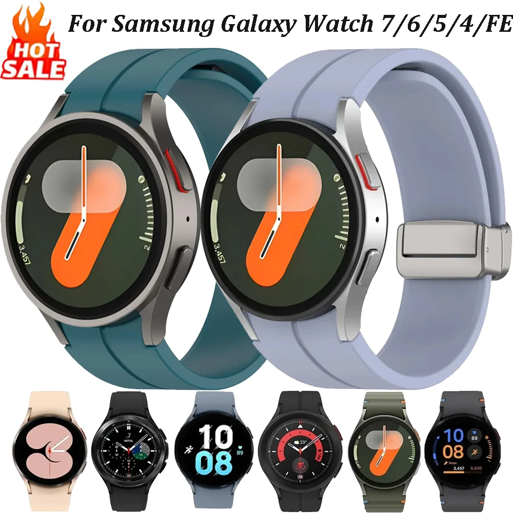 Original Silikonband für Samsung Galaxy Watch 7 6 5 4 FE 44/40 mm Magnetverschluss Armband Uhr 6 4 Classic 43/47 mm 46/42 mm Correa