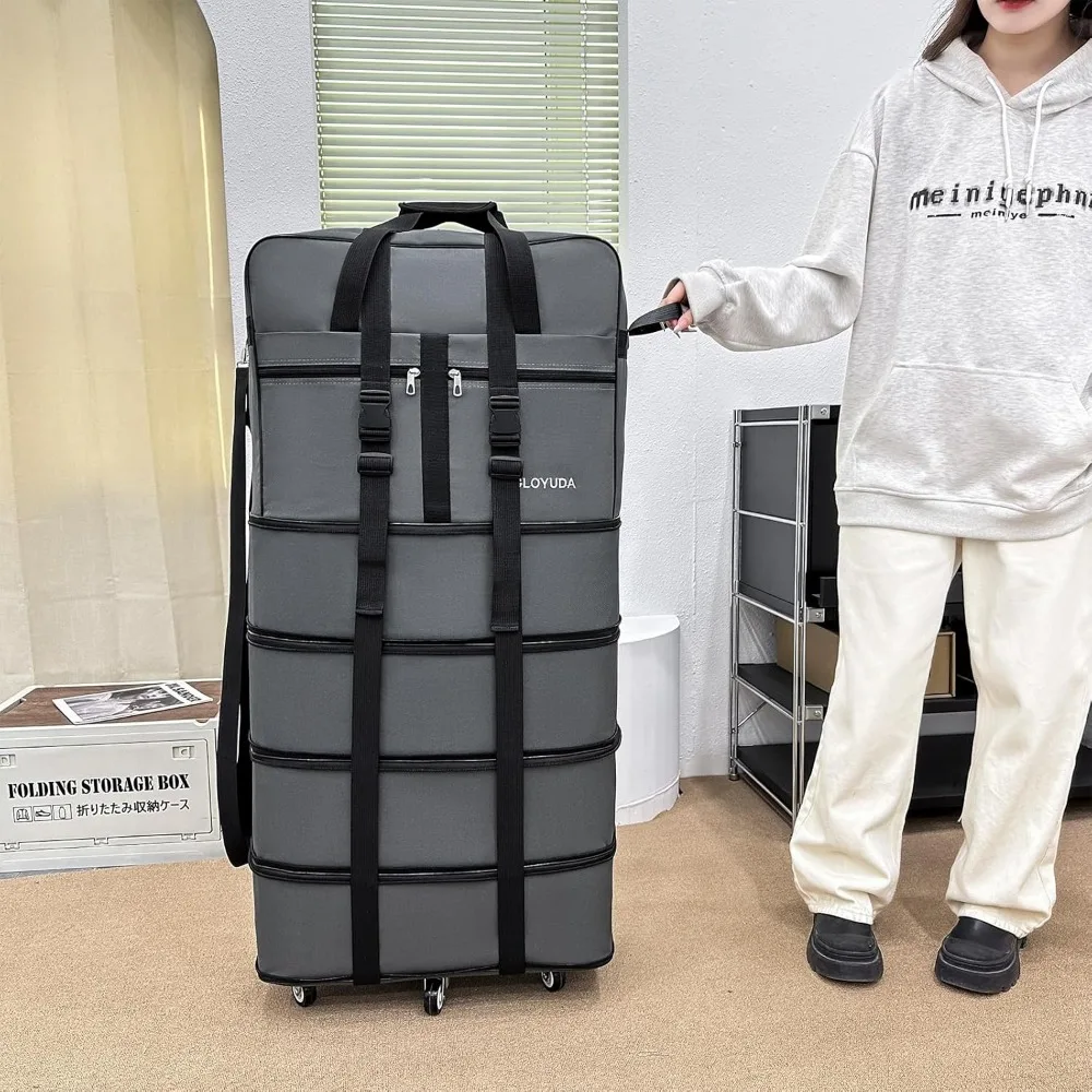 حقيبة أمتعة قابلة للطي وقابلة للتوسيع، حقيبة مقاس 42 بوصة مع عجلات دوارة، حقيبة واق من المطر مع عجلات ومقبض، أمتعة قابلة للطي،