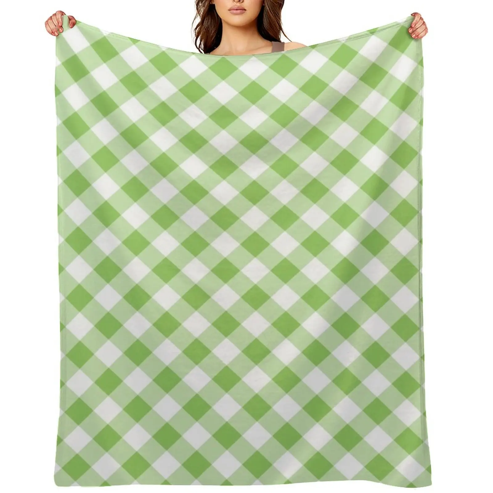 Green Gingham Check Throw Blanket Thins Bed linens Polar Flannel Fabric Winter beds Personalized Gift Blankets