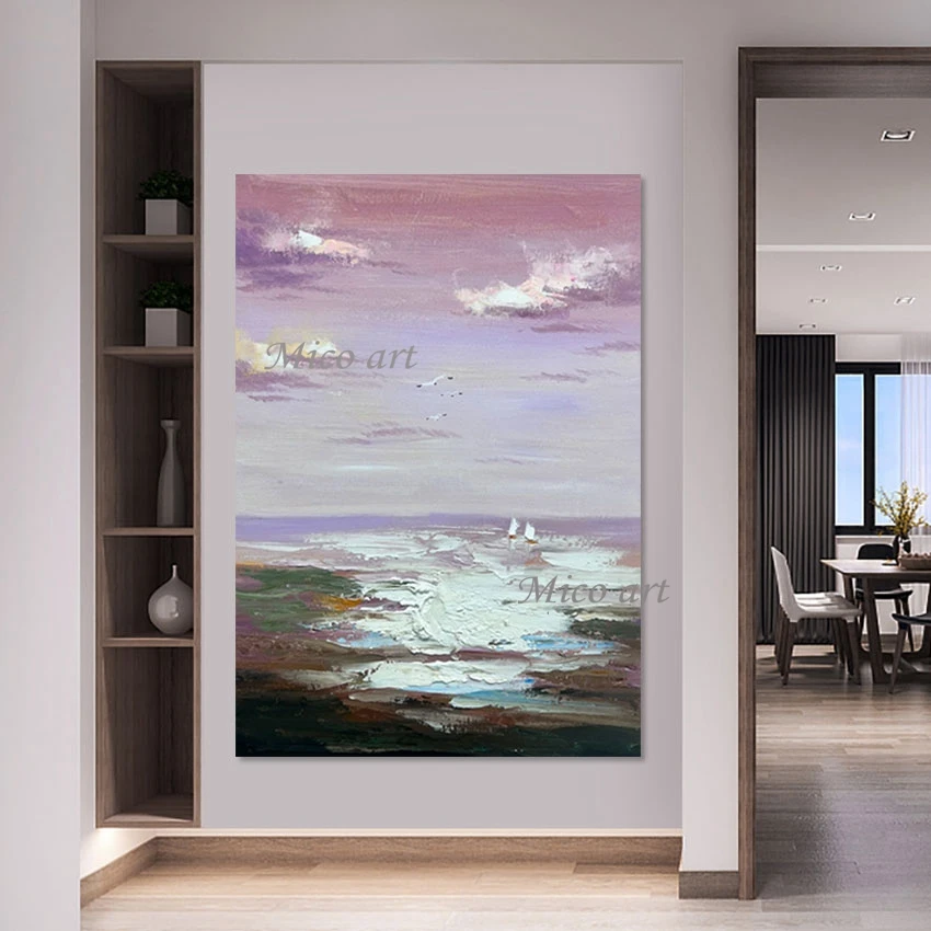 

Sea Wave Oil Painting Frameless design 3d Sailboat Art Landscape Picture Simple Canvas Handmade Artwork Abstract Acrylic Wall