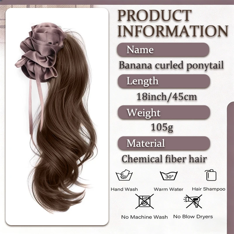 Wig Hazelnut Latte Banana Clip Ponytail New Chinese Style Ribbon Increases Hair Volume Naturally Fluffy Daily Wearing Ponytai