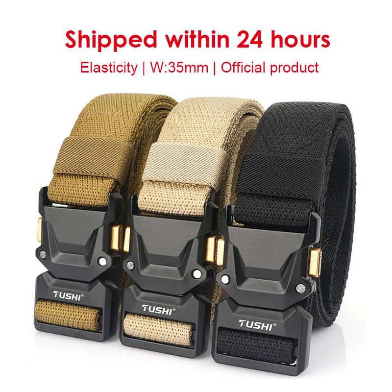 HSSEE New 35mm Thin Stretch Belt for Men Alloy Metal Buckle Quick Release Tactical Outdoor Belt Soft Casual Elastic Belt Male