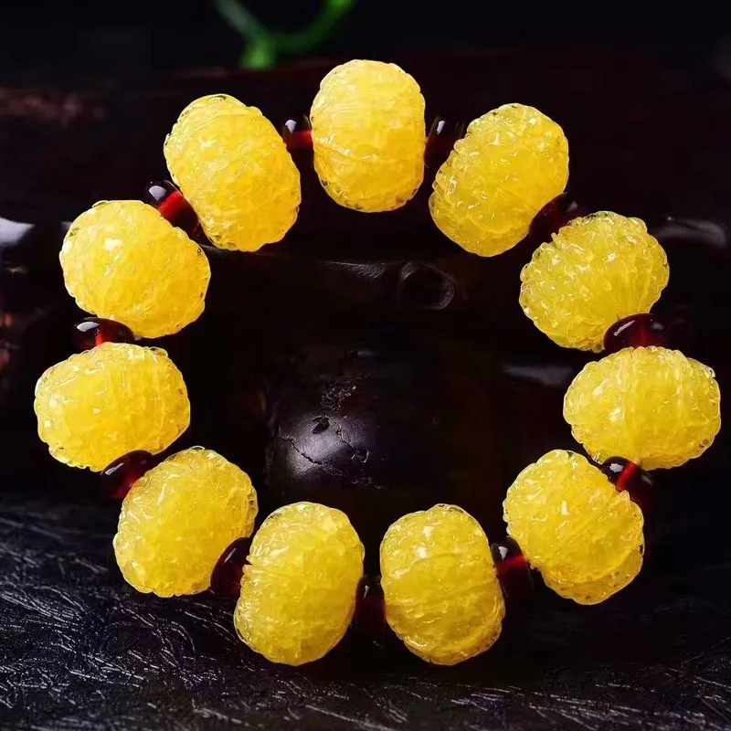 Chicken Oil Yellow Walnut Shaped Honey Wax Bucket Bead Bracelet Amber Men's and Women's Styles